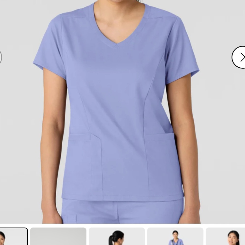 Boundless Women's 2-Pocket V-Neck Scrub Top Cecil Blue Wonder Wink